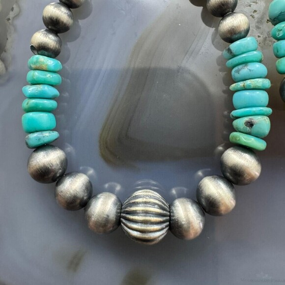 Sterling 4-6.5mm Navajo Pearl Southwester Style&4mm Turquoise Bead Hoop Earrings - Picture 6 of 10